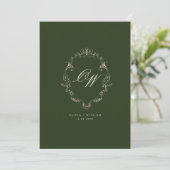 Old Money Olive Green Elegant Monogram Wedding 招待状 (スタンド正面)