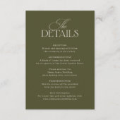 Old Money Olive Green Elegant Wedding エンクロージャーカード (正面)