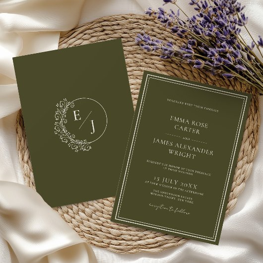 Old Money Olive Green Luxury Wedding 招待状