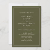 Old Money Olive Green Luxury Wedding 招待状 (正面)