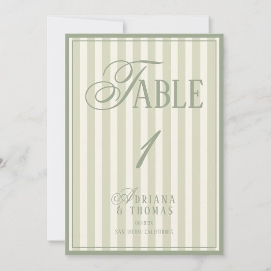 Old Money Pastel Green Wedding Table Number 招待状 (正面)