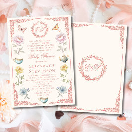 Old Money Pink Regency Tea Party Girl Baby Shower 招待状