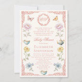 Old Money Pink Regency Tea Party Girl Baby Shower 招待状 (正面)