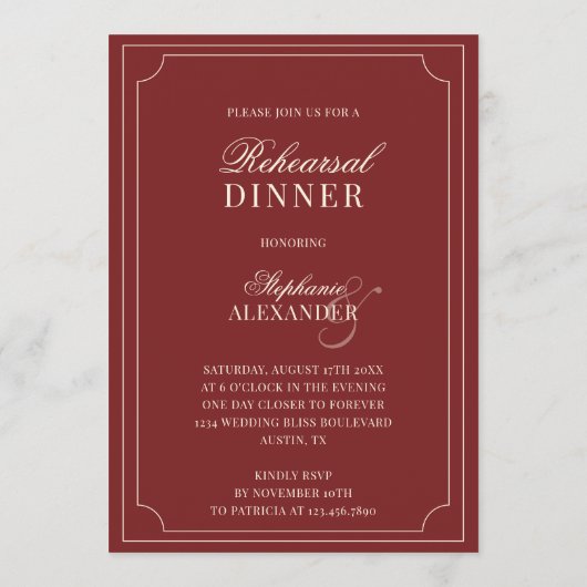 Old Money Red & Ivory Checkered Rehearsal Dinner  招待状 (裏面)