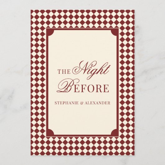 Old Money Red & Ivory Checkered Rehearsal Dinner  招待状 (正面)