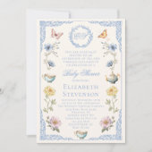 Old Money Regency Floral Tea Party Boy Baby Shower 招待状 (正面)