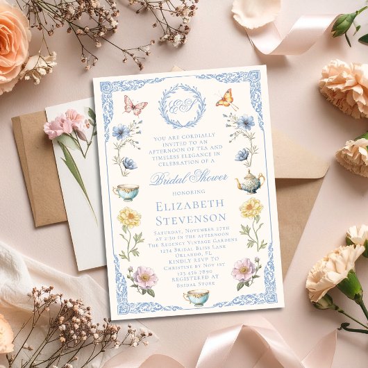Old Money Regency Floral Tea Party Bridal Shower 招待状