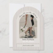 Old Money Script Mauve Stripe Photo Save the Date 招待状 (正面)