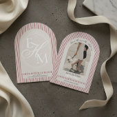 Old Money Script Red Stripe Photo Save the Date 招待状