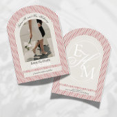 Old Money Script Red Stripe Photo Save the Date 招待状