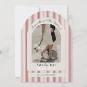 Old Money Script Red Stripe Photo Save the Date 招待状 (正面)