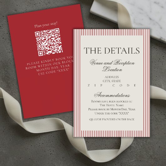 Old Money Script Red Stripe Wedding Details エンクロージャーカード
