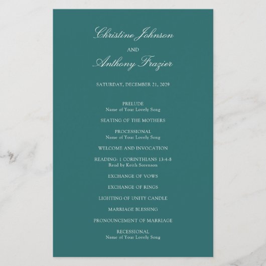 Old Money Teal Classic Wedding Program (正面)