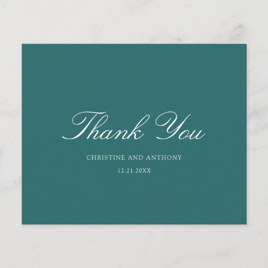Old Money Teal Classic Wedding Thank You Card チラシ (正面)