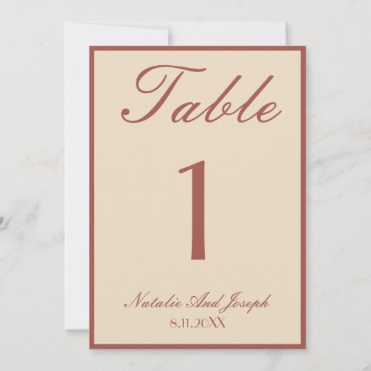 Old Money Terracotta Boho Wedding Table Number 招待状 (正面)