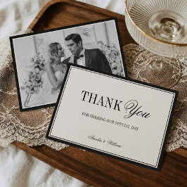 Old Money Timeless Black Cream Wedding Photo サンキューカード