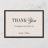 Old Money Timeless Black Cream Wedding Photo サンキューカード (正面)