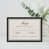 Old Money Wedding Classic Black RSVP Card エンクロージャーカード (スタンド正面)