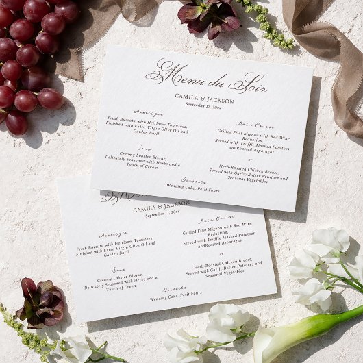 Old Money White and Brown Wedding Menu Card 招待状