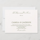 Old Money White and Olive Green Wedding 招待状 (正面)