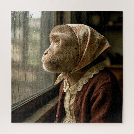 Old Monkey Staring Out at the Rain ジグソーパズル (縦)
