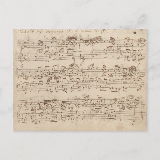 Old Music Notes - Bach Music Sheet ポストカード (正面)