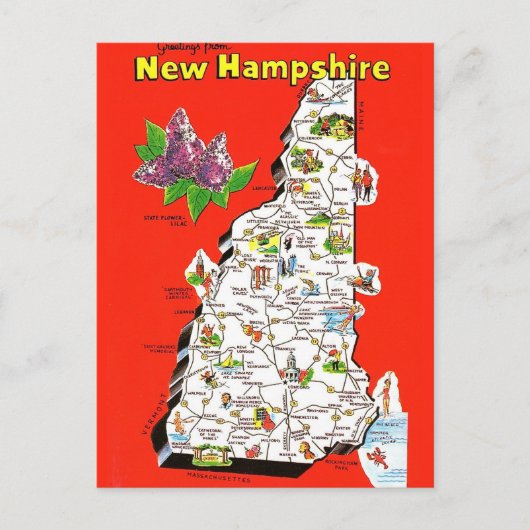 Old New Hampshire Map Postcard ポストカード (正面)