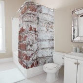 Old painted brick wall with peeling white paintwal シャワーカーテン (インサイチュ)