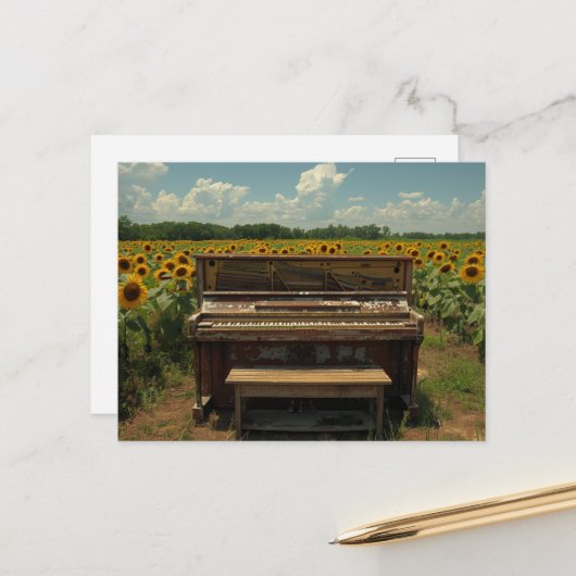 Old Piano in Sunflowers ポストカード (正面/裏面インサイチュ)