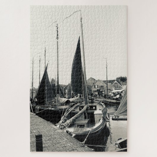 Old picture Harbor boat  ジグソーパズル (縦)