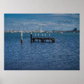 Old Pier Piles St Kilda Harbour with Sailboats ポスター (正面)