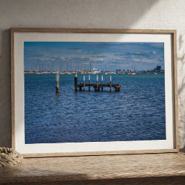 Old Pier Piles St Kilda Harbour with Sailboats ポスター