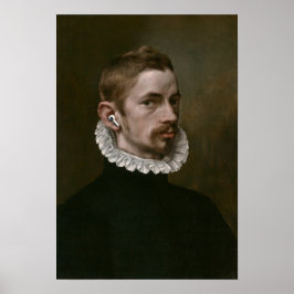 Old portrait of male with ear buds. ポスター