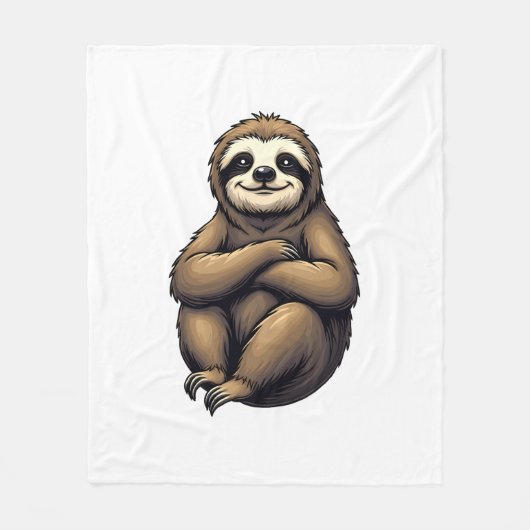 Old Print Sloth Art Vintage Graphic 2 フリースブランケット (正面)