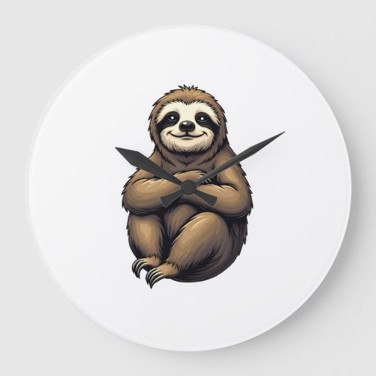 Old Print Sloth Art Vintage Graphic 2 ラージ壁時計 (正面)