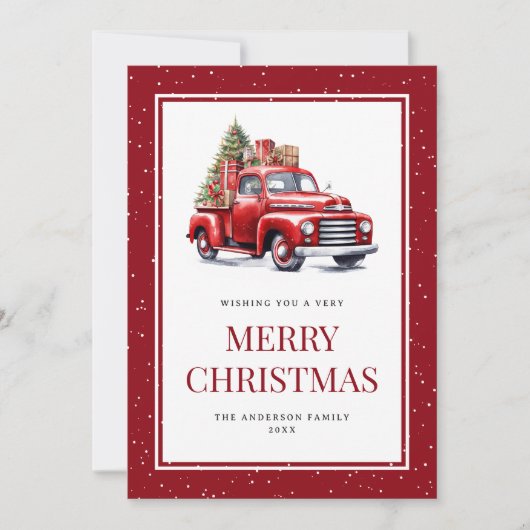 Old Red Farm Truck Christmas Tree Gifts Snow シーズンカード (正面)