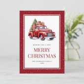 Old Red Farm Truck Christmas Tree Gifts Snow シーズンカード (スタンド正面)