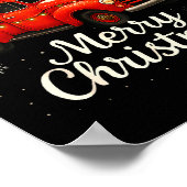 Old Red Truck Santa Hat Xmas Tree Merry Christmas  ポスター (角)