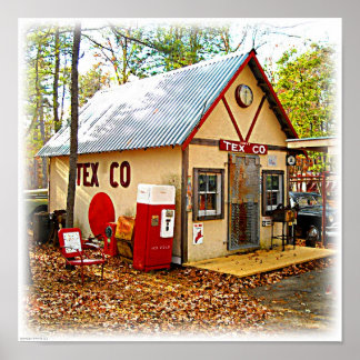 Old Retro Gas Station and Soda Machine ポスター