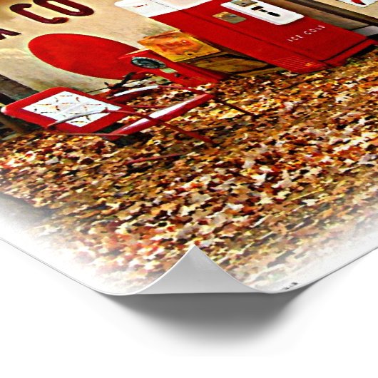 Old Retro Gas Station and Soda Machine ポスター (角)