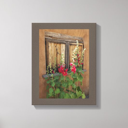 Old Santa Fe Window and Holly Hocks  キャンバスプリント (正面)