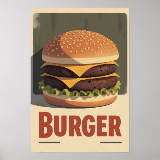 Old-School Burger Poster – Retro Food Wall Art ポスター