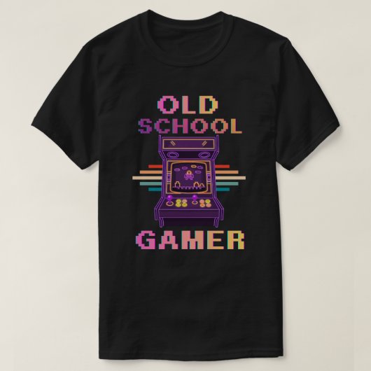 Old School Gamer Retro Arcade Neon Tシャツ (デザイン正面)