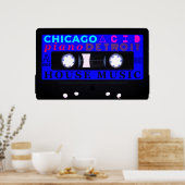 Old school house music inspired blue cassette ポスター (キッチン)