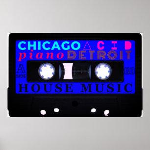 Old school house music inspired blue cassette ポスター