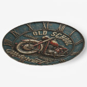 Old School Motorcycle Vintage Chopper Garage ペーパープレート (アングル)