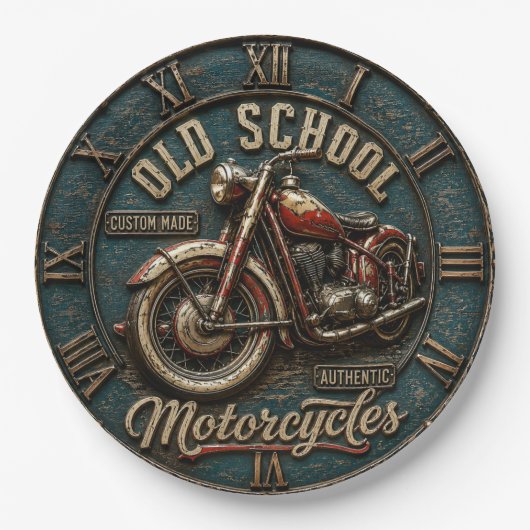Old School Motorcycle Vintage Chopper Garage ペーパープレート (正面)