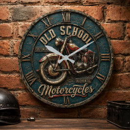 Old School Motorcycle Vintage Chopper Garage ラージ壁時計