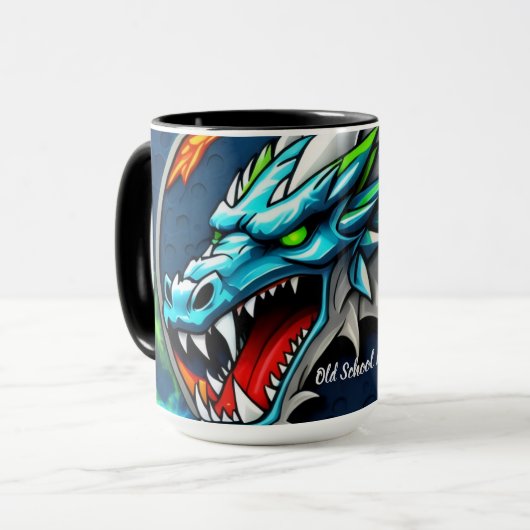 Old School Pickleball Dragon blue mug マグカップ (正面左)