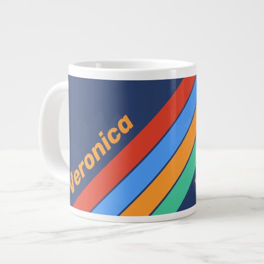 Old School Retro Rainbow Stripes with Name ジャンボコーヒーマグカップ (正面左)
